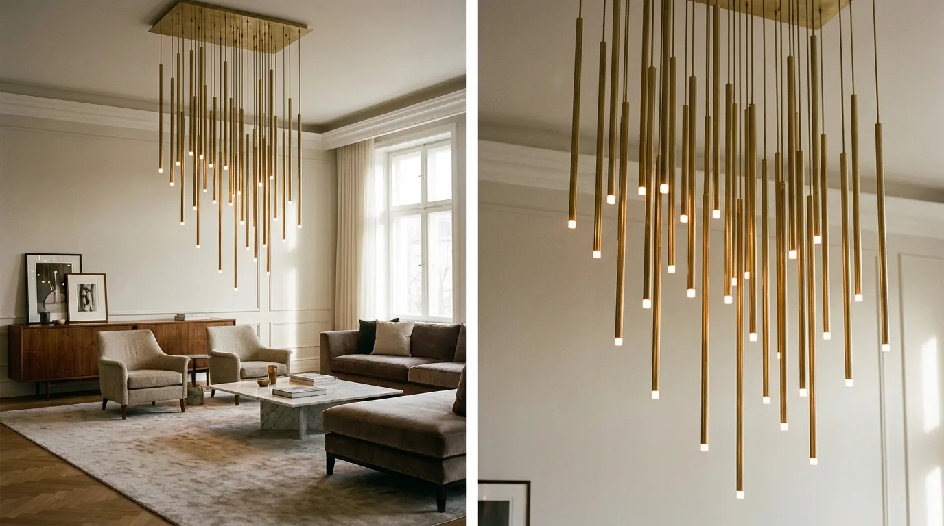 Sculptural brass chandelier